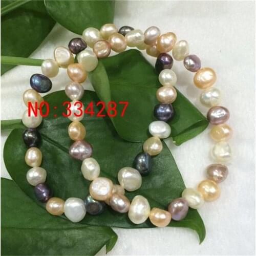 Natural freshwater aquaculture irregular baroque multicolor White, pink, purple pearls bracelet 7.5-8 inches 7-8MM 2pcs