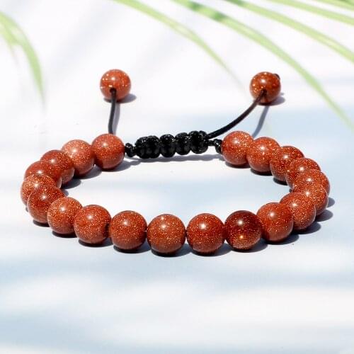 8MM Natural Shining Gravel Bracelet Women Charm Blue Green Golden Beads Braided Rope Bracelets Jewelry Couple Adjustable Bangle