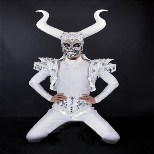 CC97 Mens ballroom dance costumes dj mask Skull stage show suit armor club singer catwalk models wears Horn clothe performance