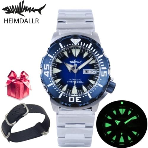 Heimdallr Sharkey Monster Automatic Men Watch Gradient Blue Dial Diving Watch 200M Water Resistance NH36A Mechanical Wristwatch