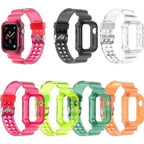 Case+Strap for Apple Watch Band 44mm 40mm 42mm 38mm Accessories Soft Silicone Bracelet Transparent apple watch series 6 se 5 4 3