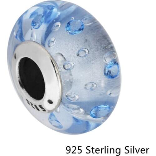 CKK 925 Sterling Silver Ice Drops Blue Murano Glass Beads Original Fashion Charms Jewelry Fits For Bracelets