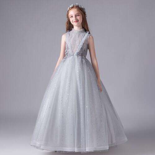 Flower Girl Dresses Princess Appliques Beading Embroidery Pearls Pleat Sequined Ball Gown O-Neck Tulle Lace Kid Party Skirt H115