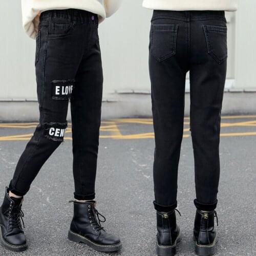 New Girls Jeans Pants Spring Autumn Baby for Kids Teens Clothes Black Elastic Waist Denim Trousers Slim Casual Childrens Jeans