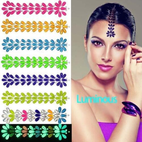 Noctilucent Crystal Forehead Headpiece Sticker Hair Jewels Glitter Body Gem Rhinestone Glitter Tattoo Flash Face Jewels Tattoos