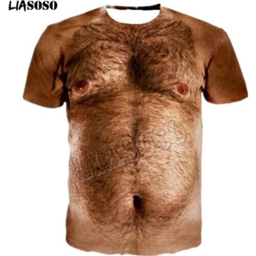 LIASOSO Chest T-shirt 3D Print Men Muscle T Shirt Chest hair Streetwear Tee Harajuku Tops Sexy Shirts Anime Clothing