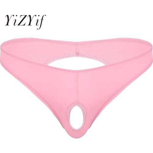 Gay Mens Hollow Out Open Butt Briefs Underwear Sexy Lingerie Party Panties Solid Color Low Waist Elastic Waistband Underpants