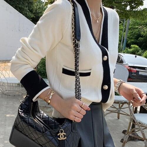 Vintage Ladies Knitted Cardigans Sweaters Women Long Sleeve V-Neck Korean Office Fashion Slim Tops Cardigans 2021 Autumn Winter