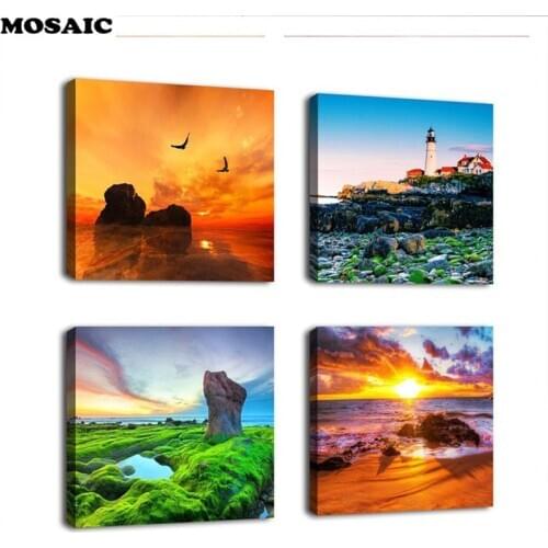 Sunrise,sea beach Diamond Painting Cross Stitch 4pcs pictures,diamond Embroidery sale,drill Rhinestone Mosaic,Decoration home