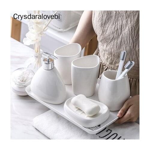 Ceramics Bathroom Accessories Set Soap Dispenser/Toilet Brush/Tumbler/Soap Dish Cotton Swab Aromatherapy Bathroom Products
