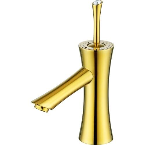 Classic modern Style gold pvd Single Hole /Handle Basin Lavatory Sink Faucet Mixer Tap crystal Handle deck mounted