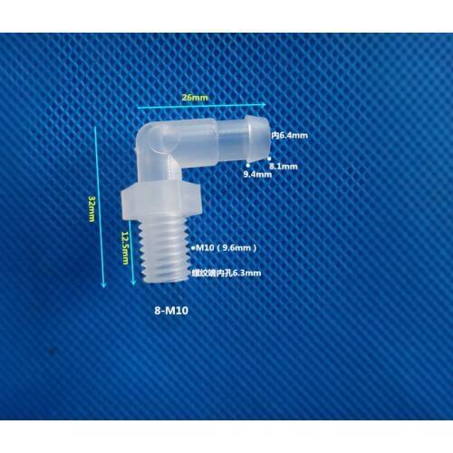 M10 thread to 8mm barb fitting 8-M10 right angled water nozzle Plastic elbow joint 90 screwed nipple