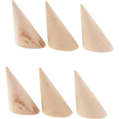 MagiDeal 6pcs Unpainted Wooden Ring Jewelry Display Stand Organize Holder