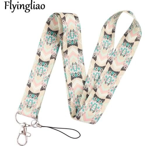 Lovely Cute Owl Lanyard Keys Phone Holder Funny Neck Strap With Keyring ID Card DIY Animal webbings ribbons Hang Rope
