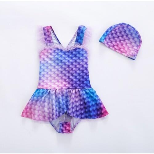 Cute Girls Fish Scales Pattern One-piece Swimsuits Cosplay Costume Holiday Beach Party Kids Sling Mermaid Swimwear C30M278