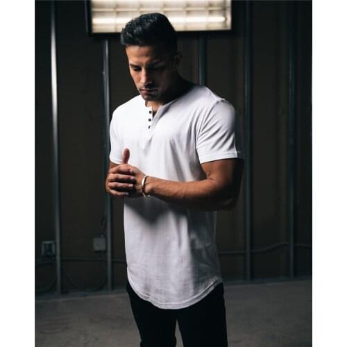 Mens clothing fitness t shirt men fashion extend long tshirt summer gym short sleeve t-shirt cotton bodybuilding Slim tops tees