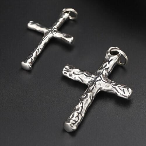 Wholesale S925 Sterling Silver Jewelry Personality Thai Silver Punk Wind Street Faith Cross Men And Women Couple Pendant