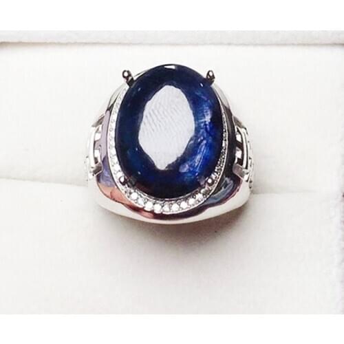 Men ring Natural real black sapphire big rings Per jewelry 12*16mm 13.8ct gemstone 925 sterling silver Fine jewelry X2091605