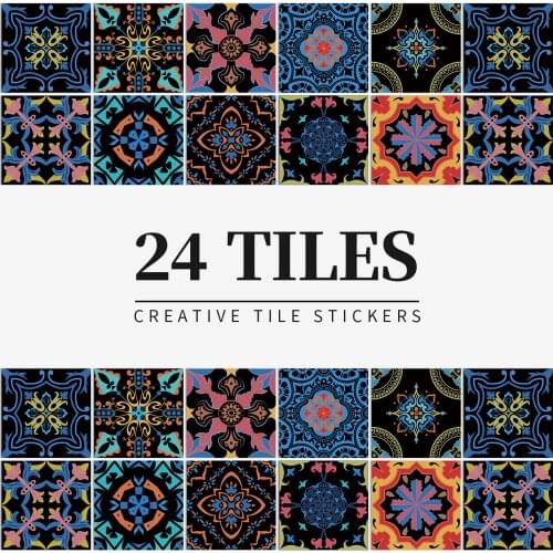 24 Tiles Wall Stickers Self-Adhesive Peel and Stick Tile Waterproof Backsplash Stickers for DIY Kitchen Bathroom Stair Decor