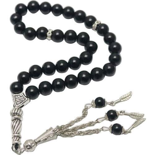 Natural black agate Tesbih 33 Bracelet red Beads Stone round Shape 10mm Prayer beads Tasbih Allah rosary prayer Free shipping