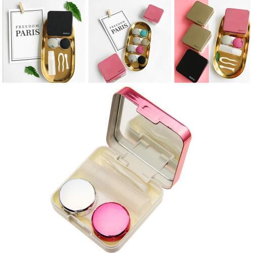 New Contact Lens Case Lenses Storage Box Eye lashes Container with solution bottle/tweezers/stick connection/lens holder/mirror