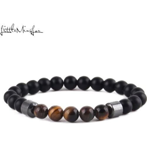 Hematite charm Yoga Meditation Health Relieve Stretch armband Tiger eye Natural stones beads Bracelets For mens jewellery