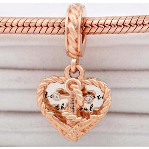 Original Rose Rope Heart & Love Anchor Pendant Beads Fit 925 Sterling Silver Bead Charm Bracelet Bangle Diy Jewelry