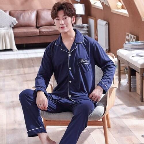 2021 Autumn Winter Plus Size 100% Cotton Long Sleeve Pajama Sets For Men Korean Sleepwear Suit Pyjama Male Homewear Home Clothes