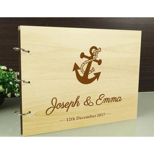 Personalized anchor nautical wedding guest album engraved Wooden guestbooks Reception party favors decorations