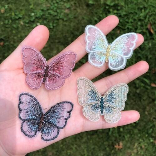 Prajna 4 Colors Beauty Butterfly Sew On Patch For Wedding Dress Applique Embroidery Patches For Clothing DIY Apparel Accessories