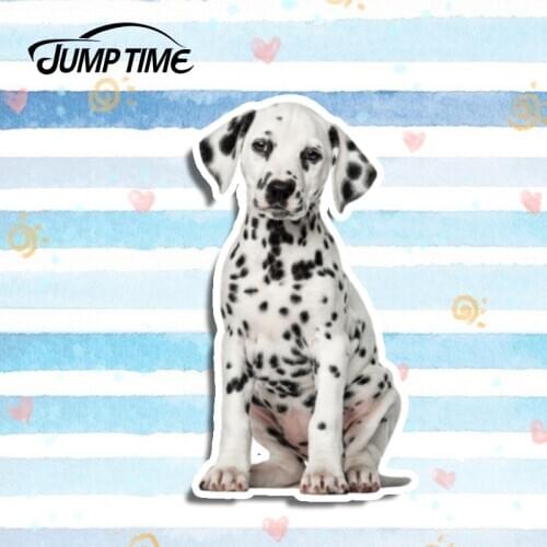 Jump Time 13cm x 7.1cm Dalmatian Lovely Pet Dog Car Stickers Cute Animal Decals 3D Car Styling Motorcycle Car Accessories