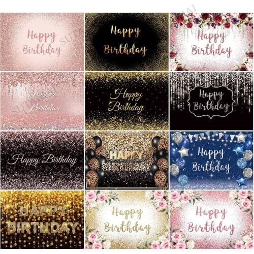 Pink Black Happy Birthday Backdrop Boy Girl Princess Glitter Star Photography Background for Party Decoration Supplies