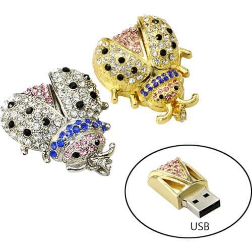 Crystal Beetle Usb 2.0 Flash Drive Diamond Ladybug Necklace Pen Drive 4GB Memory Stick Pendrive Usb Stick 8GB U Disk 16GB 32GB