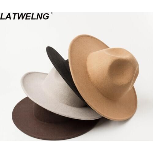 Wholesale Concave Top Shape Wool Fedors Hats For Women Hip-hop Stage Fashion Style Woolen Felt Hat Ladies Dress Up