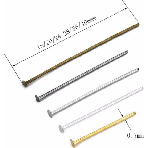200pcs Length 18 20 24 28 35 40mm Flat Head Pins for Jewelry Making Gold Silver Color Ear Headpins Earring Findings Diy Supplies