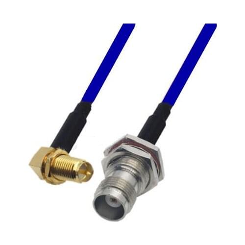 Blue Soft RG142 Double Shielded RP-SMA Female Right Angle to TNC Female Bulkhead Connector RF Coaxial Cable 50ohm