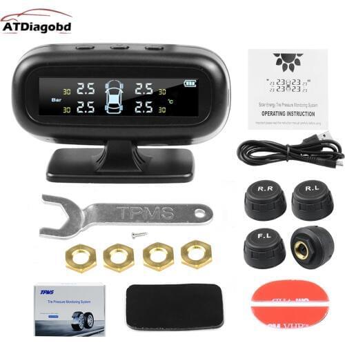 Vstm TPMS Tire Pressure Alarm Monitoring System Smart Solar Tyre Pressure Monitor 4 Sensor Valve TMPS Gauge Visture