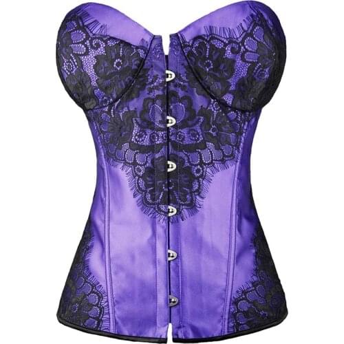 Full Steel Boned Lace up Back Sexy Women Corset Sexy Lingerie Top Floral Bustier with G-string 4 Colors