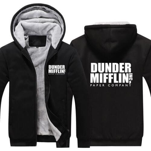 Dunder Mifflin Thicken Hoodie Paper Company Dunder Mifflin Winter Warm Fleece Hoodie Thicken Coat