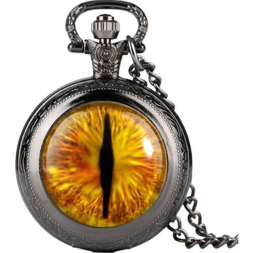 Unique Mens Pocket Watch Yellow Vertical Pupil Pattern Pocket Watch for Boy Arabic Number Quartz Analog Watches for Teenager