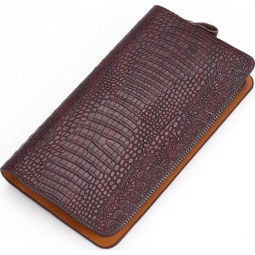 Top quality Men leather Long Wallet Fashion Crocodile Pattern Genuine cow Leather Mobile Phone Bag Card Holder Wallet Coin purse