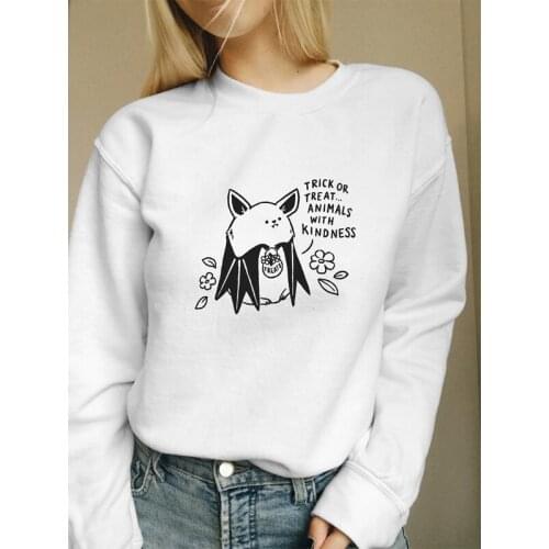 Trick Or Treat Animals With Kindness Sweeatshirt Funny Women Halloween Costume Party Pullovers Cute Bat Crewneck Graphic Hoodies