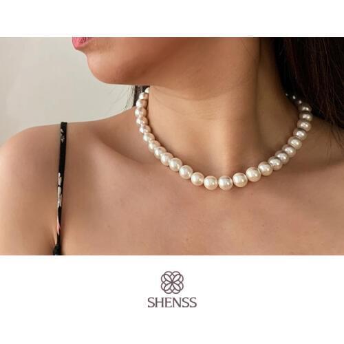 Elegant Silver 925 Jewelry Classic Temperament Wedding Necklace 4-10mm Shell Pearl Cream 925 Sterling Silver Chain for Women