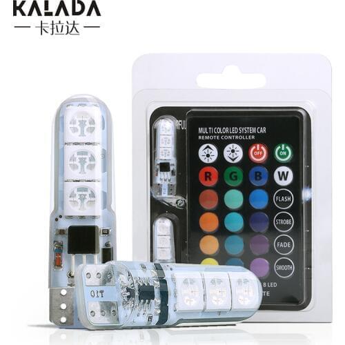 1 Set RGB Car LED Light Bulbs With Remote Control T10 W5W 194 Atmosphere Reading Light Width Lamp Flashing Strobe Lights 12V
