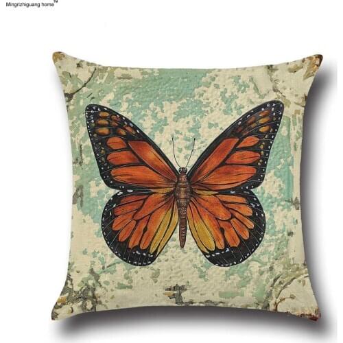 1PC Butterfly Pattern Cotton Linen Throw Pillow Cushion Cover Seat Car Home Sofa Bed Decorative Pillowcase funda cojin OU 004