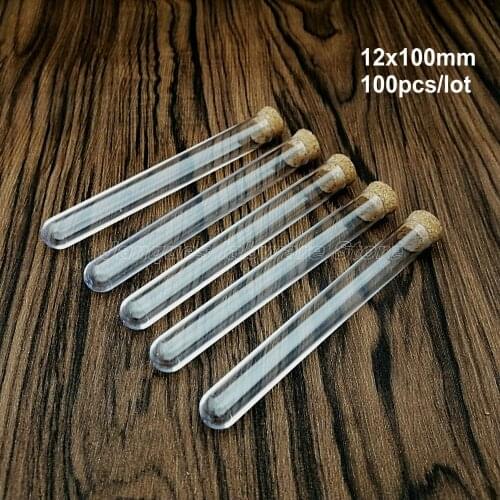 100PCS 12x100mm Clear Plastic Test Tube,School Supplies Lab Equipments Round Bottom Tube Vial with Cap，Wedding Favor Gift Tube