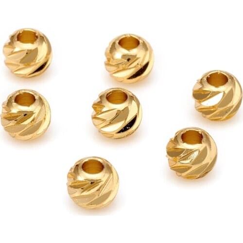 100pcs 5x4mm Carved Brass Spacer Beads Round Golden Charm Beads for DIY Jewelry Making Findings Handmade Supplies Hole: 1.8mm
