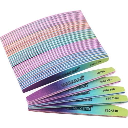 100Pcs Colorful Plastic Nail Art File Thick Sandpaper Files Buffer 80/100/150/180/240 Emery Board For UV Gel Polisher Manicure
