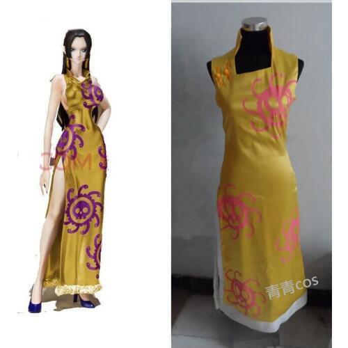 2016 Anime One piece character Boa Hancock cosplay dress Yellow sleeveless cheongsam Autumn