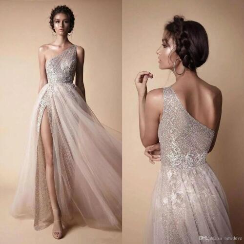 2019 One Shoulder Mother Of The Bride Dresses Sexy High Side Split Lace Wedding Guest Dress Custom Made Evening Gowns